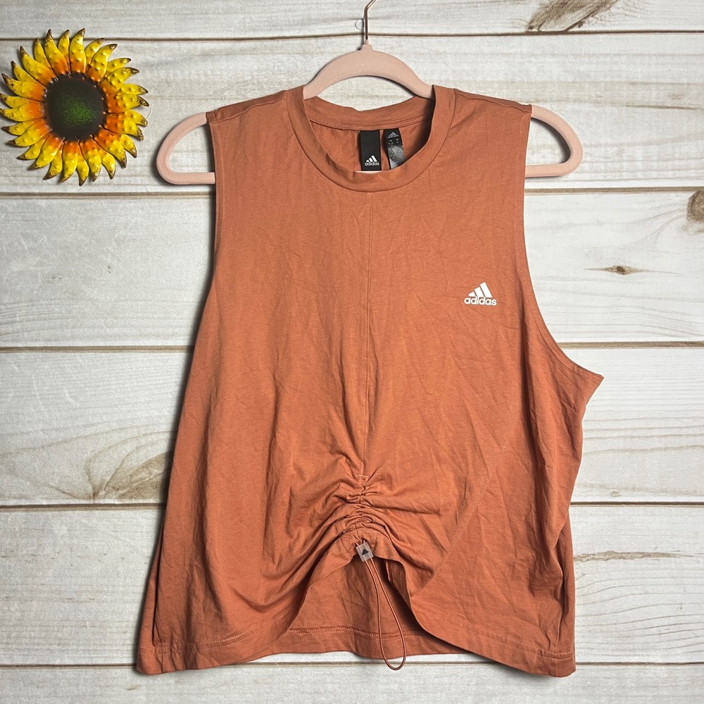 Adidas Women's XL Sleeveless Tank Top Ruched Drawstring Front Sporty Casual
